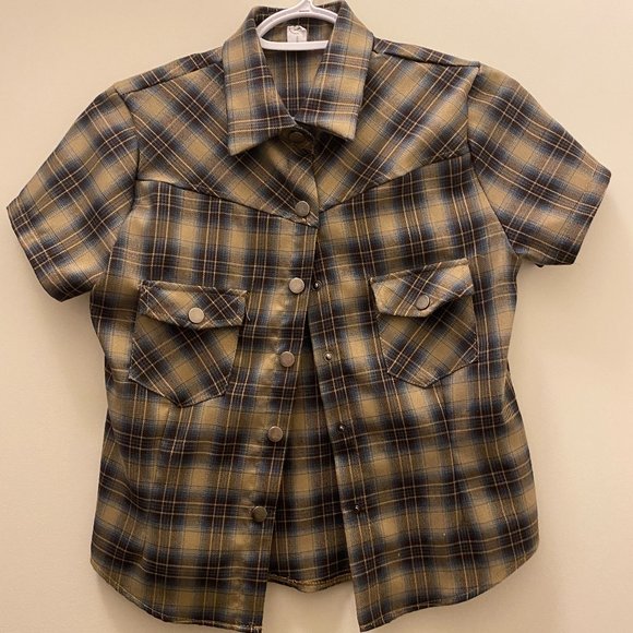 >>> Y2K 90s Brown plaid campus style tops - Picture 1 of 2